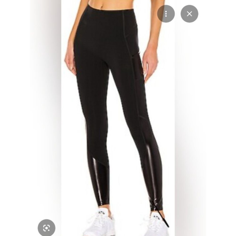 SPANX Every Wear Gloss Panel Pocket faux leather Black Shaping Leggings size L - Picture 2 of 10